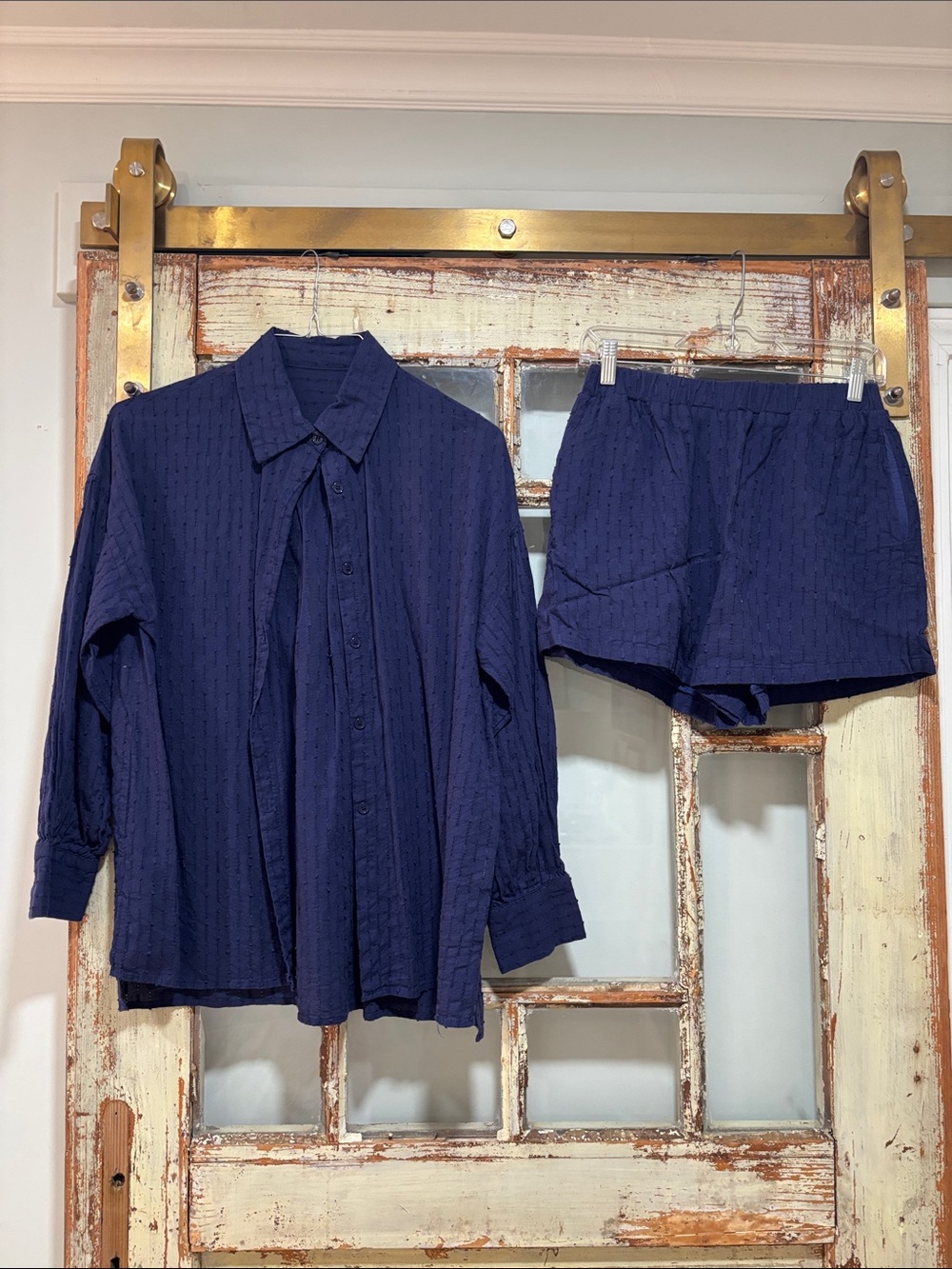 Men's Navy Button-Up Shirt with Matching Shorts